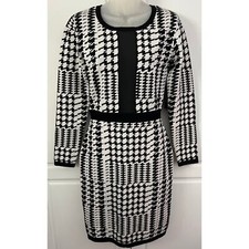 Venus Black/White Houndstooth Sweater Dress w/Mesh Panel & Back Zip Size M NWT