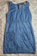 Vintage Erika Casuals Clothing Co Womens Med Blue Denim Dress Front Pockets