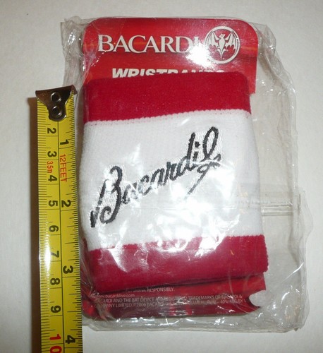 Bacardi Rum Wristband Set - Red and White w/ Bat Logo Sweat Band Bracelet Wrist - Picture 3 of 3