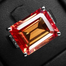 Glitzy Sunset Orange Sapphire 15.55Ct 925 Sterling Silver Handmade Rings Size 6