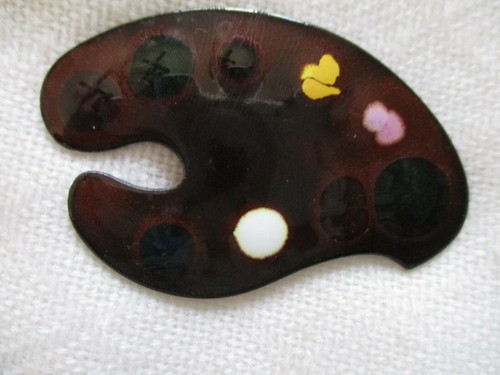 Lot of 2 Enameled Copper Brooches - Leaf and Artist Palette - Picture 4 of 5