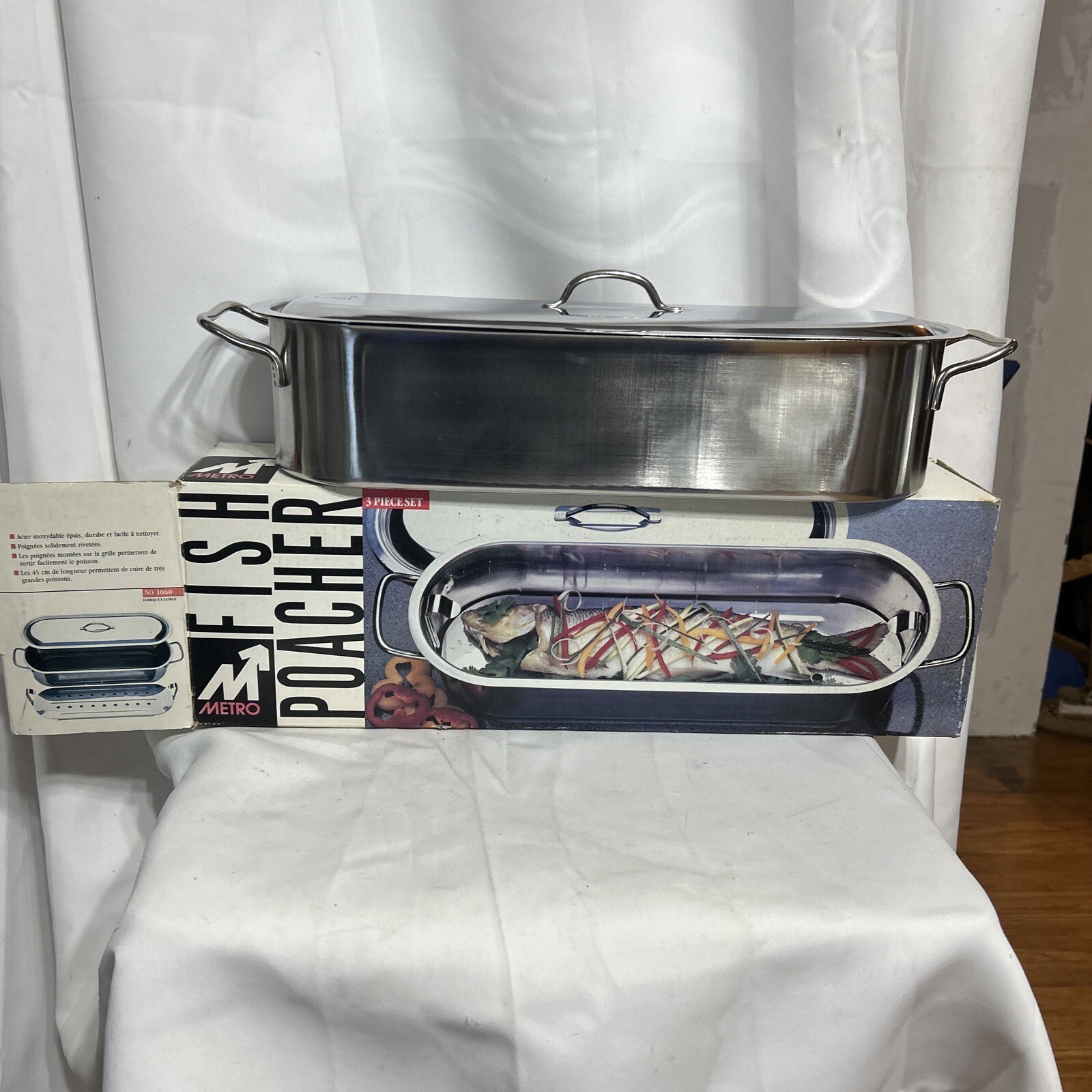 New Fish Poacher Pan Baker Baking 3 Piece Set Stainless Steel eBay