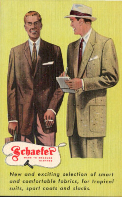 C 1950s ADVERTISING PC SCHAEFER MADE TO MEASURE MEN'S SUITS EXCITING PATTERNS M