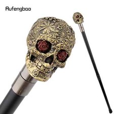 Yellow Resin Flower Skull Head Walking Cane Fashion Decorative Steel Stick 94cm