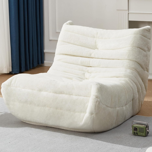 "Giant White Plush Bean Bag Chair for Adults - Memory Foam Sofa for Living Roo
