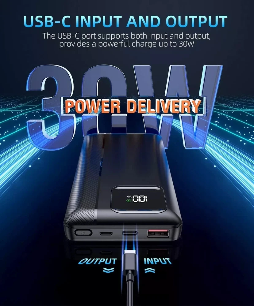 16000mAh PD 30W QC4.0 Fast Charging Portable Power Bank