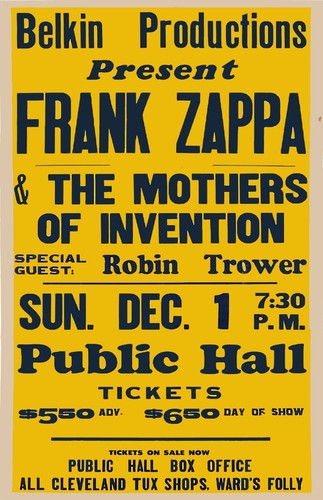 Poster concerto Frank Zappa anni '60 Cleveland Public Hall 11 x 17 incorniciato