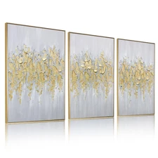 Zessonic Abstract Wall Art For Living-room: Framed Glam Gold Hand-Painting Ca...