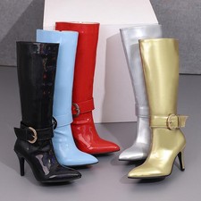 Mid Calf Boots Stiletto Pointy Toe Buckle Casual Womens Side Zip Fashion Shoes