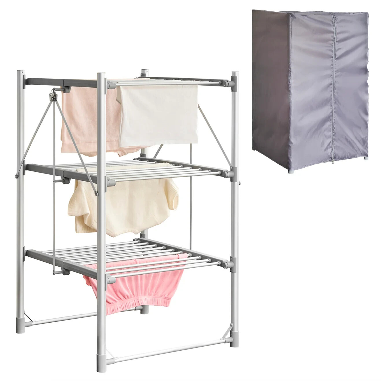 Zennox 3 Tier Heated Clothes Dryer with Cover Foldable Clothes Laundry Airer