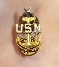 USN Navy Anchor 1 Star Lapel Pin Gold Plate Senior Chief Petty Officer Pin 1.25"