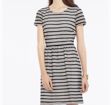 Ann Taylor Black White Eyelet Striped Dress Short Sleeve Knee Length Women 6
