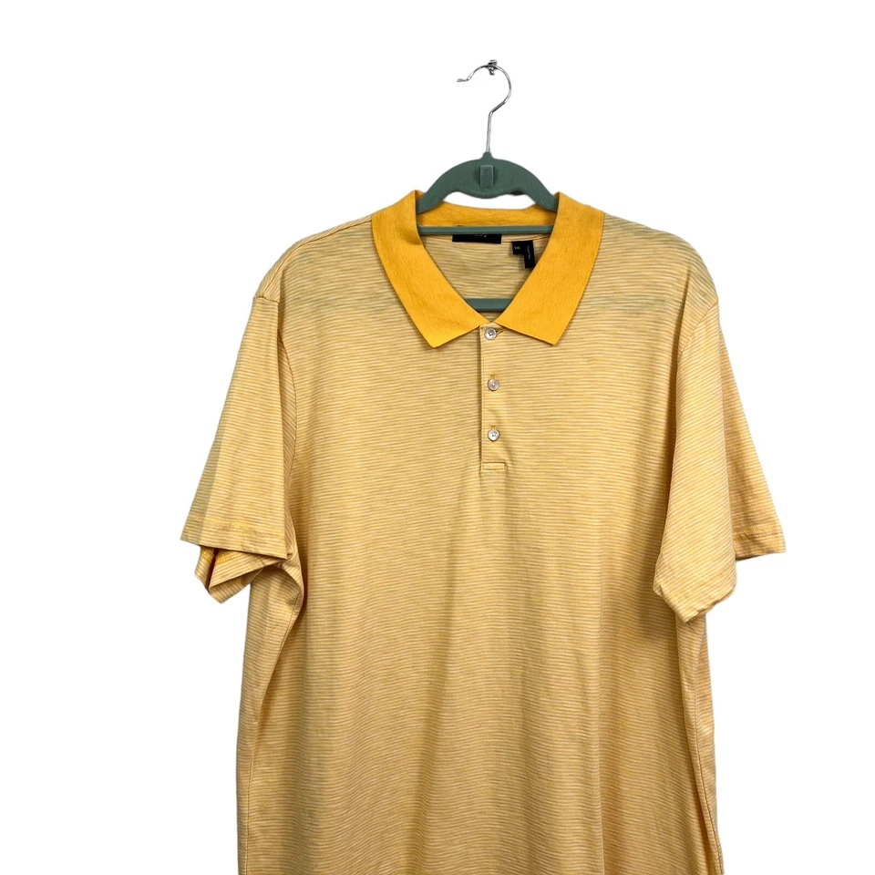 Theory Bron D Polo Shirt Striped Marigold Yellow Short Sleeve Men Size XXL - Image 2 of 4