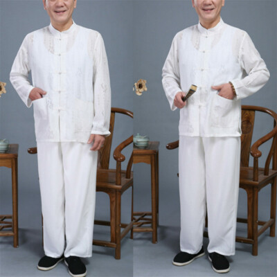 Herren Chinesisch Griffzapfen Anzug Tai-Chi Set Kung Fu Uniform Hemd+Hose