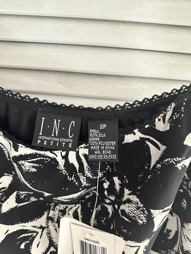 INC International Concepts Silk Skirt Black Floral Lace Accent Lined NWT 2P - Picture 11 of 12