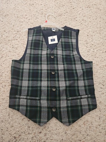 Janie & Jack boys plaid vest formal Wool Sz 12 youth Navy green Christmas