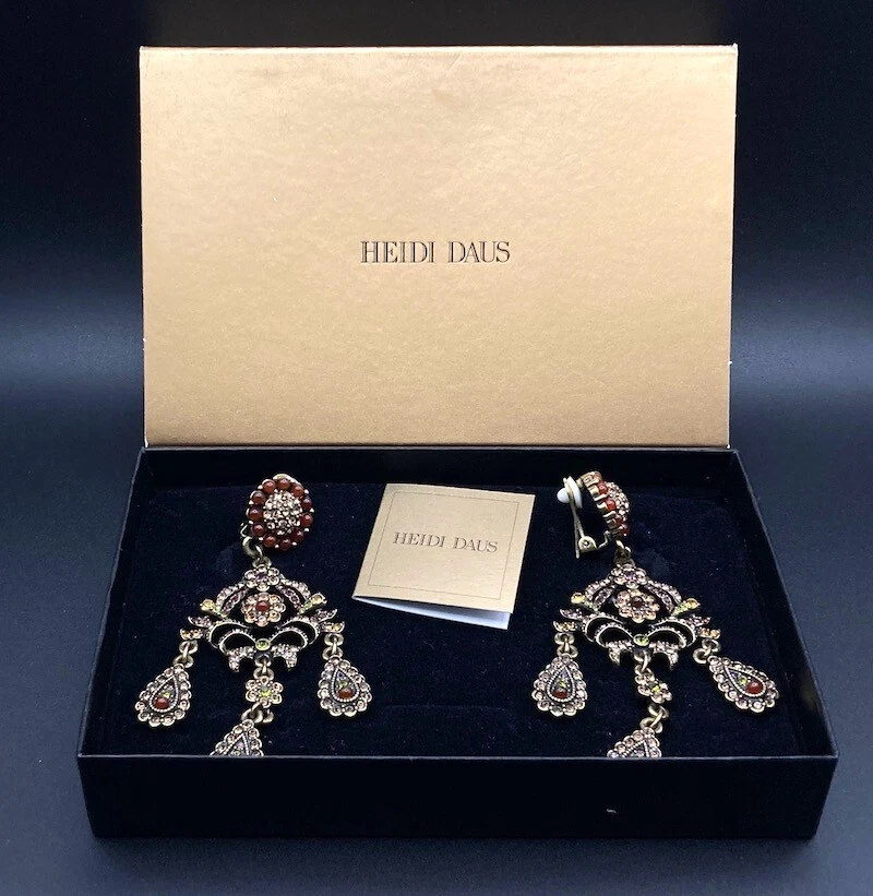 RARO Nuevo Vintage Heidi Daus 4" Cornalina y Swarovski Araña Clip Pendientes Foto 2 de 4