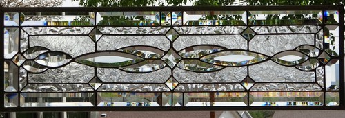 Stained Glass Transom window HANGING PANEL 32 X 10 5/8 incl hooks attached