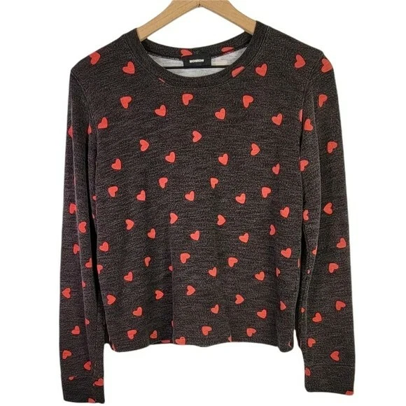 Monrow Heart Print Crewneck Pullover Sweatshirt Soft SZ XS