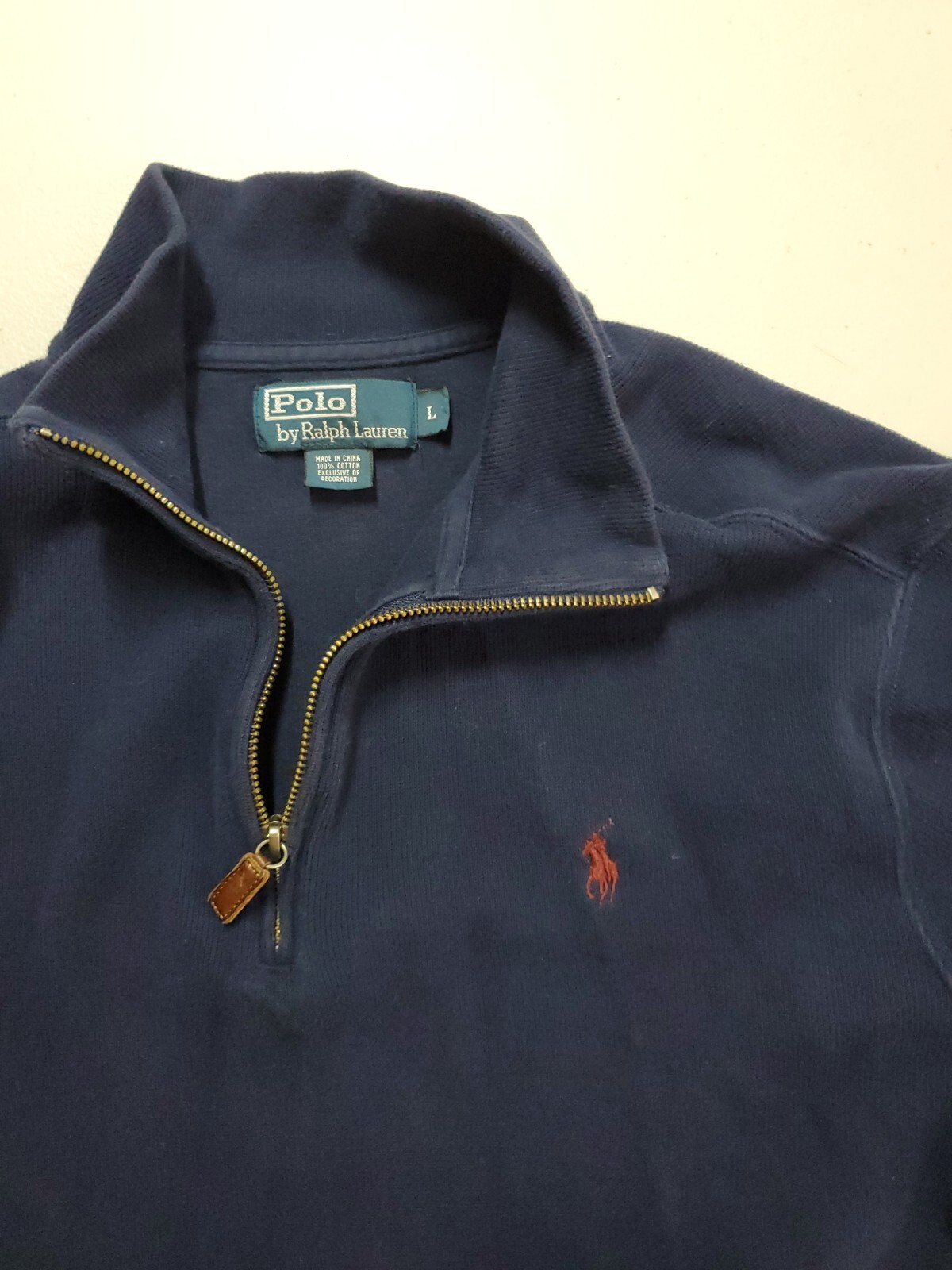 Mens Polo Ralph Lauren Half Zip Sweater Jacket Blue Navy Red Pony Sz L