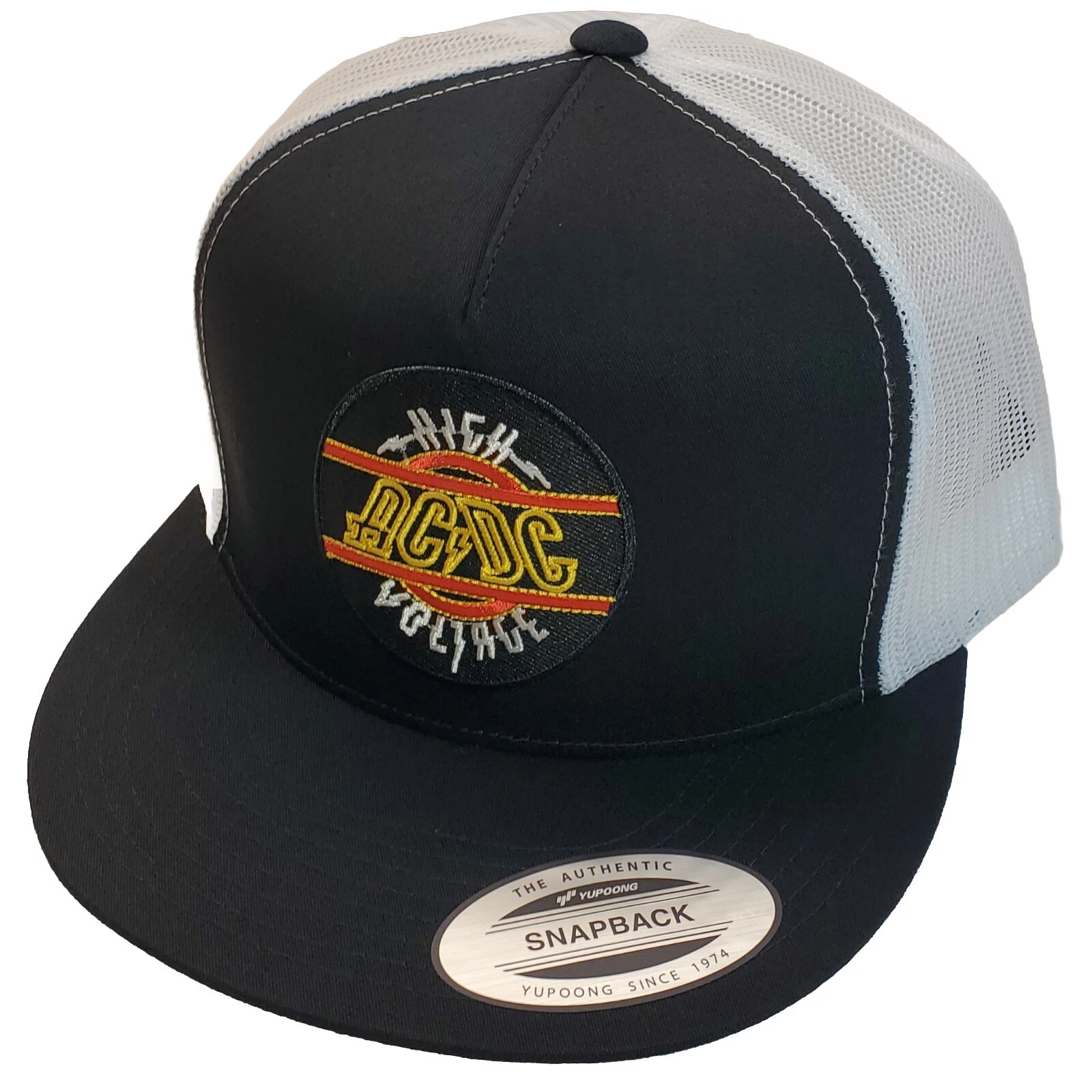AC/DC HIGH VOLTAGE Patch Yupoong Trucker Hat / YP Classics 6006 Black/White