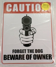 Caution Forget The Dog Beware The Owner Funny Metal Sign Pub Game Room Bar