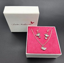 LINDA MACDONALD STERLING SILVER & 9CT. GOLD HAPPY BIRD EARRINGS & NECKLACE SET