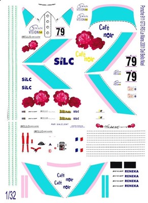 #79 DEL BELLO NOEL LeMans 2001 Porsche 911 GT3 1/32nd Scale Slot Car Decals