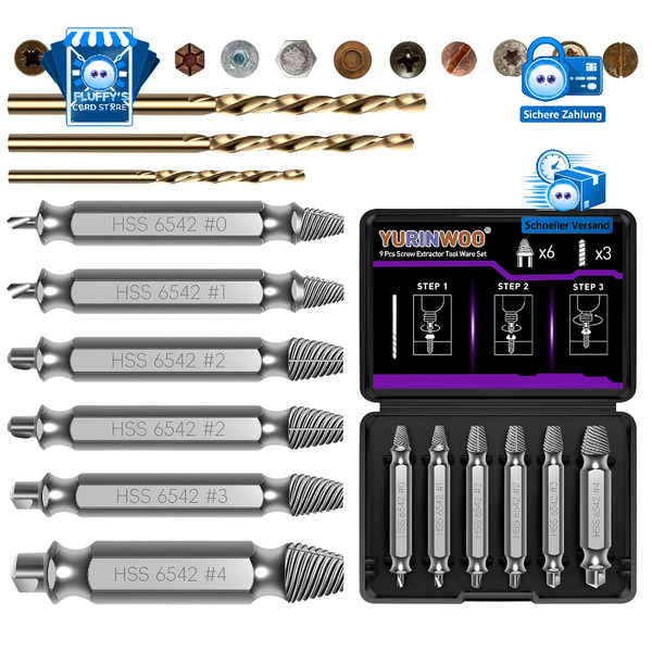 Schraubenausdreher Set 9-Teilig Hss 6542 FüR BeschäDigte Schrauben-image