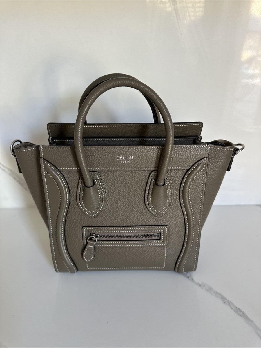 Auth CELINE Luggage Nano Shopper - Taupe Drummed Calf Handbag