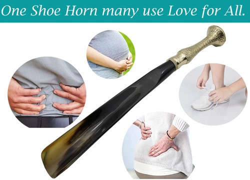 Shoe Horn Made with Real Horn Handmade. Easy Grip Long Brass handle Shoehorn ... - Picture 4 of 8