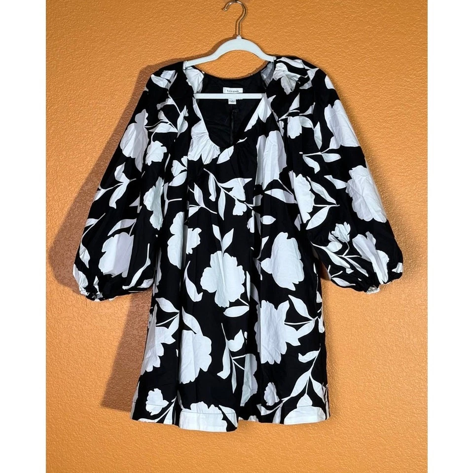 Mini abito donna classico popeline rosa manica lunga kate spade nero panna nuovo con etichette S