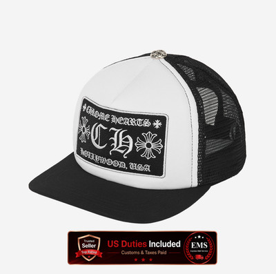 Chrome Hearts CH Hollywood Trucker Hat Black White - Authentic