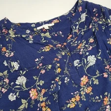 Fun 2 Fun Blouse W 2X Floral Relaxed Blue Pink Boho Casual Comfort Career