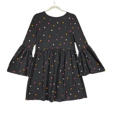 NEW ASOS Fluted Bell Sleeve Polka Dot Skater Dress Black Semi Sheer Size 4