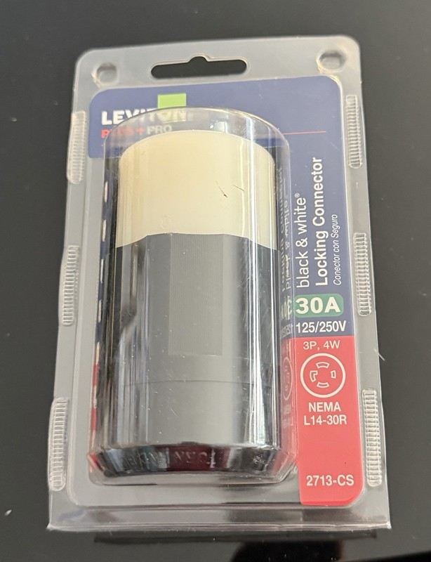 Leviton 30 Amp 125/250-Volt Locking Connector, Black and White 2713-CS