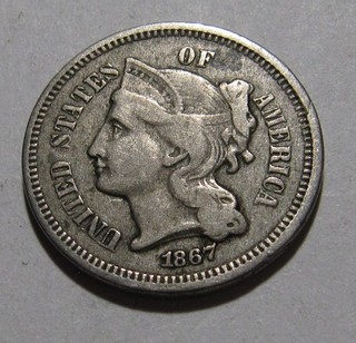 1867 Three Cent Nickel Extra Fine Condition 119SA