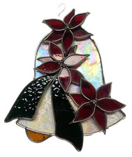 Stained Glass Christmas Bell with Poinsettias Suncatcher 8" x 6.5"