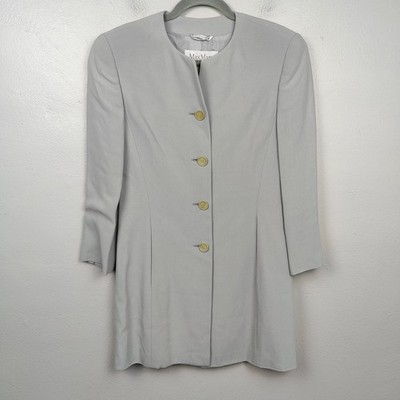 MaxMara Long Jacket Womens 6 Dove Gray Button Up Viscose Blend Preppy Capsule