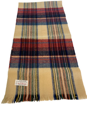 GLEN CAIRN Scarf Beige 100% Merino Wool Plaid Pattern Great Britain Size 12 x 50