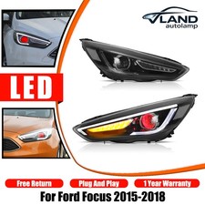 Pair Vland Led Headlights For 2015-2018 Ford Focus 3th Gen Demon Eyes Sequential