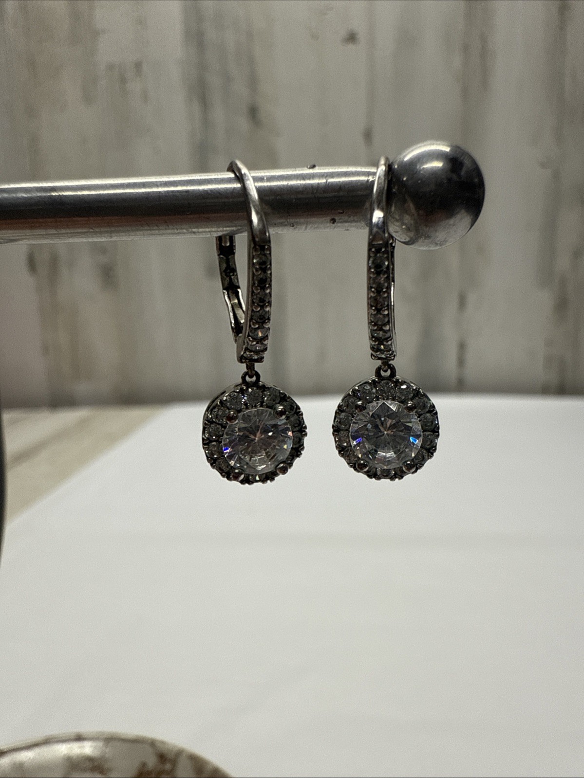 Silver Tone Crystal Dangle Drop Earrings - image 4