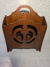Vintage Wood Magazine Record Vinyl Rack Open Scroll Work 12"x15"x7.5"