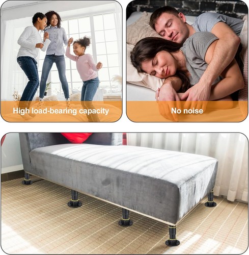 6 PCS Bed Support Legs, 8.66-13.38in Adjustable Legs 6pcs, Black - Picture 7 of 7