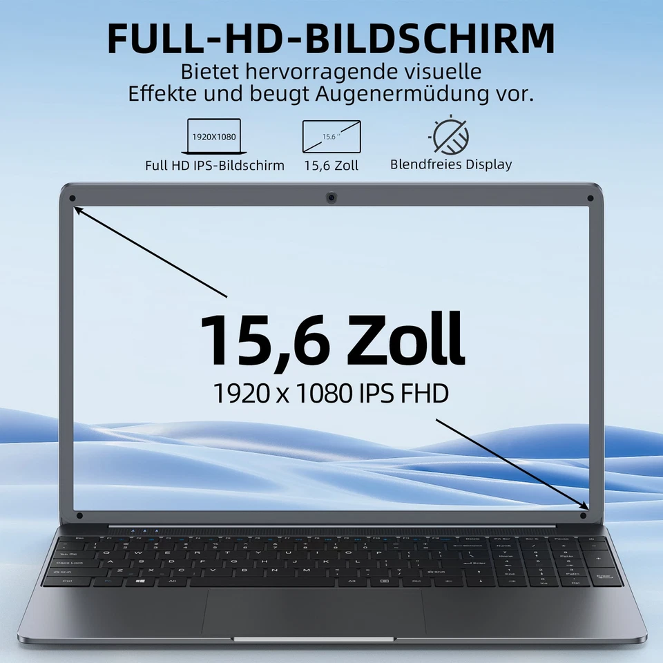 SGIN Notebook 15,6 Zoll Laptop 12GB RAM 512GB SSD Intel Quad-Core 2,9GHz Win 11 - Bild 4 von 4