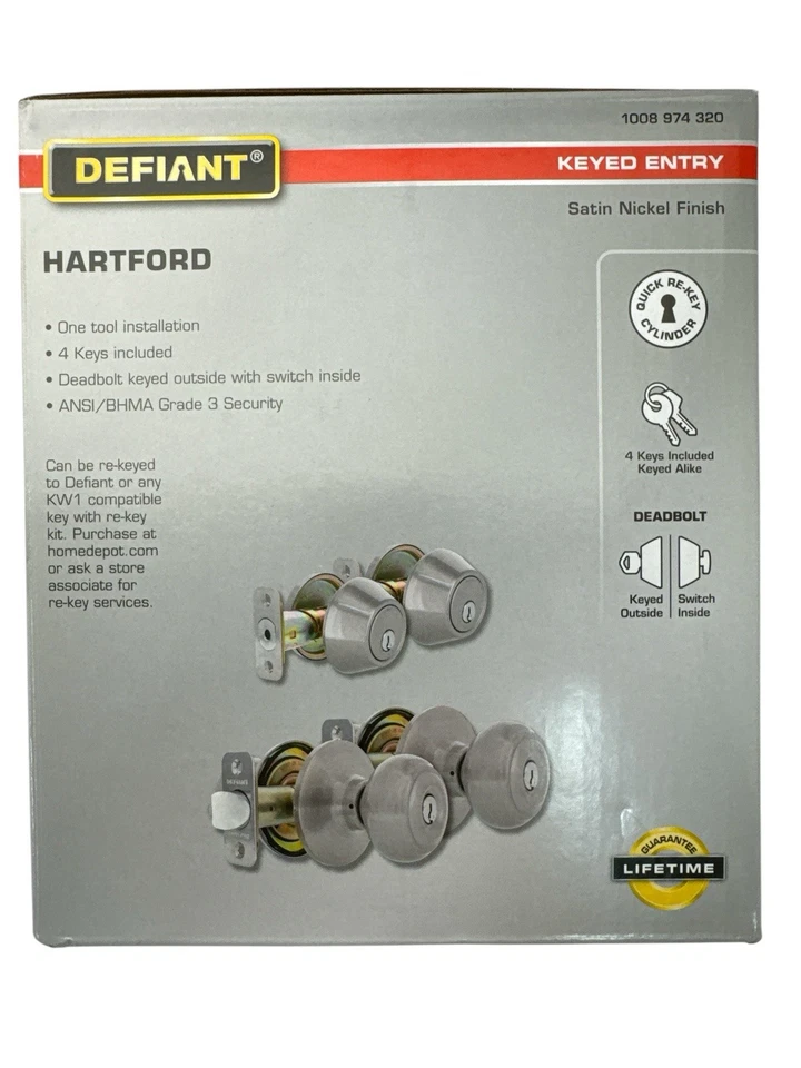 Defiant Hartford 2 cerrojo y 2 perillas de puerta de entrada con llave 1008 974 320 nuevo Foto 4 de 4