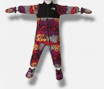 North Face Baby's Black Denali Fleece Printed Coveralls & Mittens set 12M