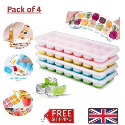 Silikon Eiswürfelschalen 4er Pack Stapelbar Leicht Lösbar BPA Frei Cocktail Gefrierschrank