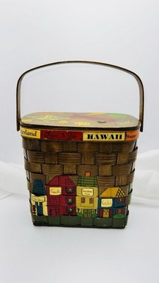 Vintage 1966 Caro Nan Signed & Hand Painted Wood Woven Basket