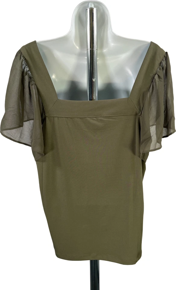 Calvin Klein Women’s Green Sheer Flutter Sleeve Blouse - L - Image 2 of 4